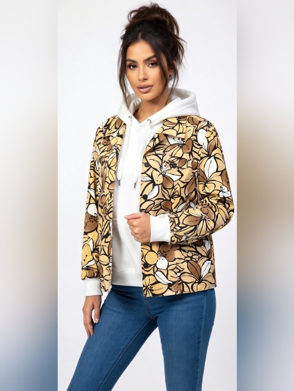 Alfred Dunner Brown Stretch Cotton Floral Jacket Machine Washable (2x)